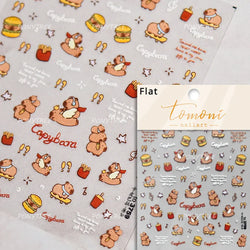 Cute Kapibala Halo Dyeing Kabibara Giant Rat Guinea Pig Cavy Lovely Expression Orange Adhesive Nail Art Stickers Manicure Decals (ONLINE ORDER ONLY)