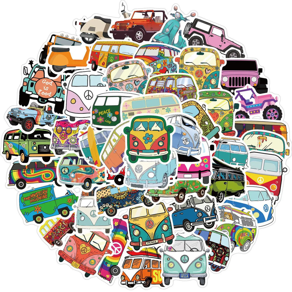 10/30/50Pcs Retro Hippies Stickers Love And Peace Bus Stickers For Car Laptop Luggage Skateboards Diary Stationery Decal Sticker (Online Order Only)