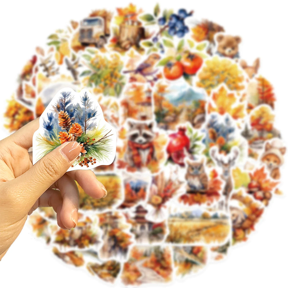 50pcs Waterproof Graffiti Cute Cartoon Autumn Animals Foods Stickers For Laptop Water Bottle Luggage Notebook Vinyl Decals﻿ (ONLINE ORDER ONLY)