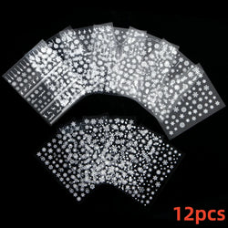 12PCS White Flowers Leaves 3D Nail Stickers Star/Moon/Sun Nail Art Decoration Decals Geometric Flower Stickers Nail Art Supplies (ONLINE ORDER ONLY)