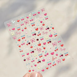 Lovely Pink Red Cherry Fruit Love Heart Star Lucky Letter Bowknot Romantic Adhesive Nail Art Stickers Rhinestone Manicure Decals (Online Order Only)