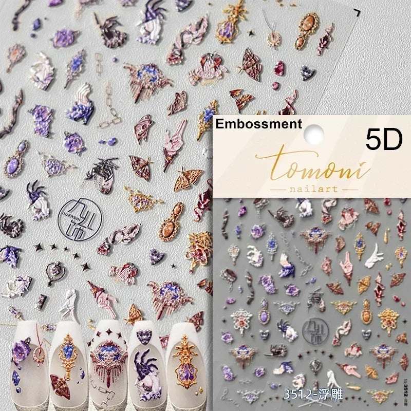 Cat Eye Halloween Terror Spider Cross Rose Love Heart Flower Snake Web Candy Bunny Thrilling Nail Art Stickers Manicure Decals (Online Order Only)
