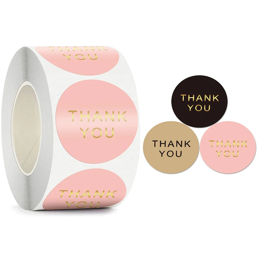 500pcs/roll Round Brown labels Thank You Kraft Stickers 1 inch Wedding Pretty Gift Envelope Sealing Label Stickers Stationery (ONLINE ORDER ONLY)
