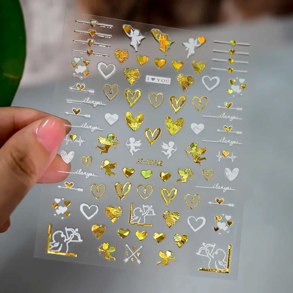 1pc Bohemian Valentine Nail Stickers 3D Self-Adhesive Fantasy Nail Art Glitter Sun, Heart, Lock, Star & Moon Designs Nail Decals (ONLINE ORDER ONLY)