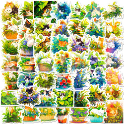 10/30/50PCS Cartoon Plant Cat Stickers Cute Animals Decals Decoration DIY Phone Notebook Laptop Luggage Helmet Car Sticker Toys (ONLINE ORDER ONLY)