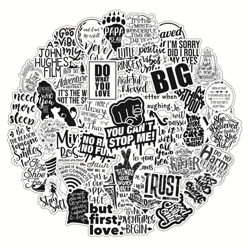 10/30/50PCS Black White Motivational Phrases Sticker Inspirational Life Quotes Stickers DIY Laptop Scrapbooking Graffiti Decals (Online Order Only)