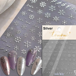 Shiny White Pink Blue Gold Snowflakes Hexagon Water Bubbles Winter 5D Self Adhesive Nail Art Stickers Rhinestone Manicure Decals (ONLINE ORDER ONLY)