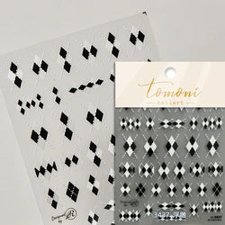 Geometric French Style Colorful Square Grid Rhombus Line Stripe Bowknot 3D Self Adhesive Nail Art Stickers Shiny Manicure Decals (ONLINE ORDER ONLY)