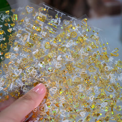12pcs 3D Golden Glitter Heart Love Nail Stickers Valentine Self Adhesive Cute Cartoon Decal Geometry Slider Manicure Decoration* (ONLINE ORDER ONLY)