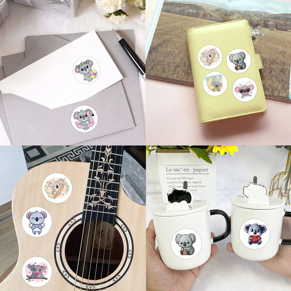 100-500pcs Cute Koala Bear Stickers Sealing Animal Kids Sticker Decor Circle Seal Label Birthday Reward Gift Stationery Sticker (Online Order Only)