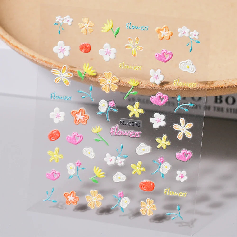 1 Sheet 5D Embossed Nail Art Stickers Graffiti Heart Flower Design Nail Art Decals Self-Adhesive DIY Manicure Nail Art Supplies* (ONLINE ORDER ONLY)