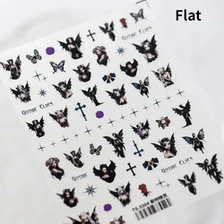 Gothic Dark Spider Butterfly Cross Flame Wings Halloween Horror Rose Flower Rabbit Pumpkin Bear Nail Art Stickers Manicure Decal (ONLINE ORDER ONLY)