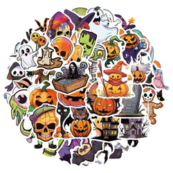 10/30/50pcs Cute Hallowmas Horror Skull Cartoon Stickers Decals Kids Toy Laptop Suitcase Phone Car Skateboard Waterproof Sticker (Online Order Only)
