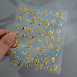 1pc Bohemian Valentine Nail Stickers 3D Self-Adhesive Fantasy Nail Art Glitter Sun, Heart, Lock, Star & Moon Designs Nail Decals (ONLINE ORDER ONLY)
