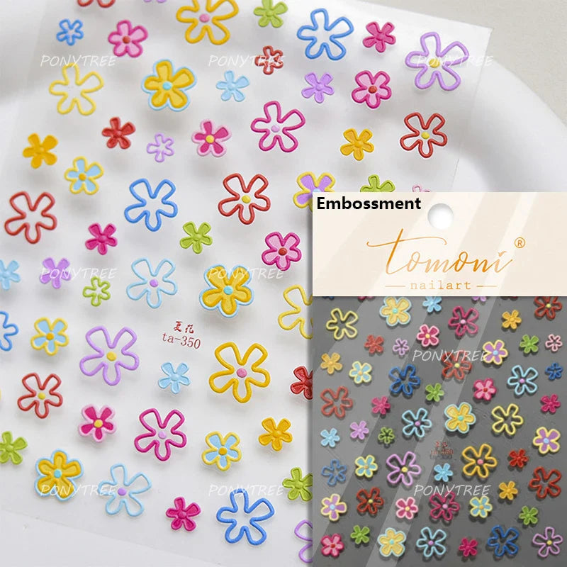 Lovely Colored Flower Fried Egg Petal Love Heart Cartoon Pink Yellow Purple Blue Delicate Charm Nail Art Stickers Manicure Decal (ONLINE ORDER ONLY)