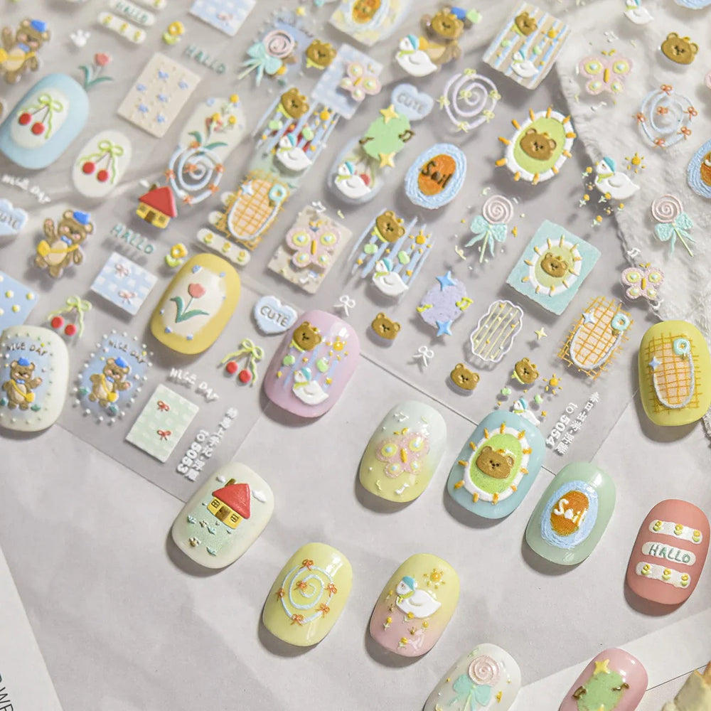 Bear Star Bowknot  Duck Cherry House Mini Flower Butterfly Line Bow Tie Apple Gird Cute Chic Nail Art Stickers Manicure Decals (ONLINE ORDER ONLY)