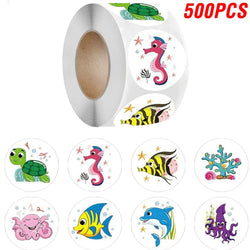 100-500pcs Ocean Kids Birthday Stickers Under The Sea Animal Reward Sticker DIY Gift Decoration Label Stationery (ONLINE ORDER ONLY)