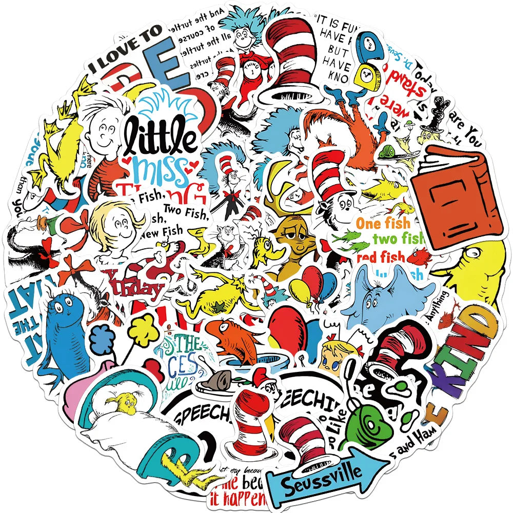 Doctor Seuss Cartoon Stickers 10/30/50Pcs for Laptop, Snowboard, Luggage, Car, Fridge, DIY Vinyl (ONLINE ORDER ONLY)