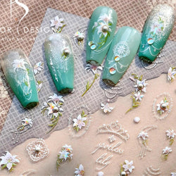 Spotless Lily Lilium Flowers Moon Pearl Crown Lily-white Pearl Necklace Pendant Self Adhesive Nail Art Stickers Manicure Decals (Online Order Only)