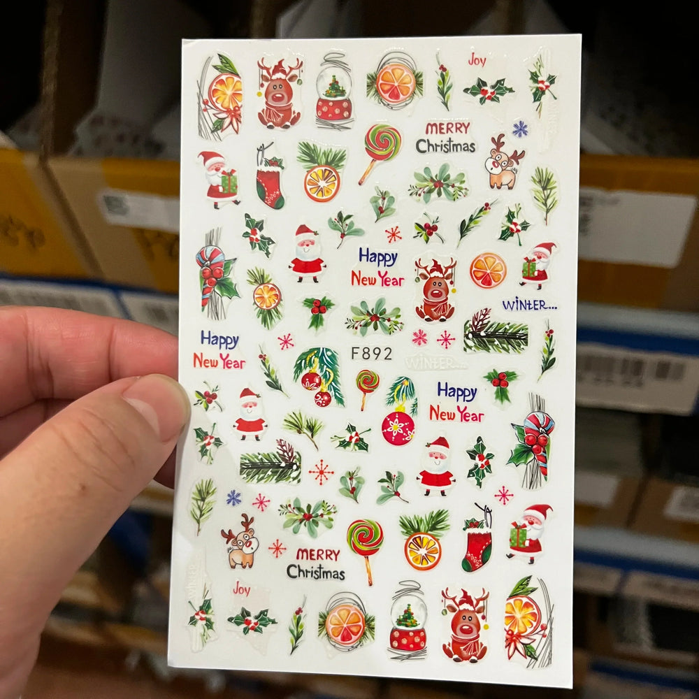 Merry Christmas Penguin Nail Art Sticker 3D Slider Deer Santa Claus Decal New Year Nail Decorations Sticker Manicure Accessories (ONLINE ORDER ONLY)