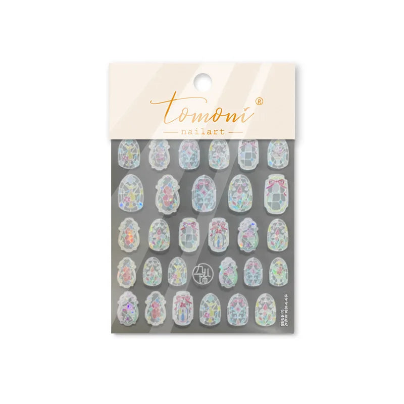 Retro Shiny Glazed Rococo Flower Window Dreamy Butterfly Geometric Frame Stamp Embossed Reliefs Nail Art Stickers Manicure Decal (Online Order Only)