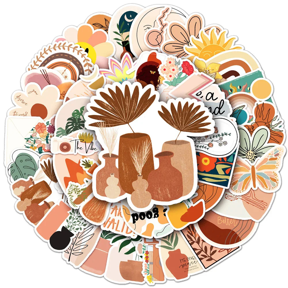 10/30/50PCS Cute Bohemia Art Aesthetic Stickers Scrapbook Laptop Phone Guitar Diary Graffiti Cartoon Boho Sticker Decal Kid Toy (ONLINE ORDER ONLY)