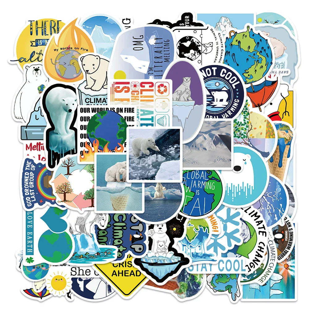 100pcs Climate Change Environmental Stickers Waterproof Laptop Luggage Decals (Online Order Only)