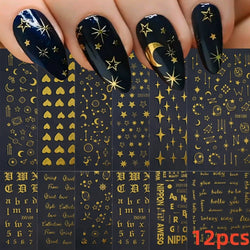 12pcs 3D Golden Glitter Heart Love Nail Stickers Valentine Self Adhesive Cute Cartoon Decal Geometry Slider Manicure Decoration* (ONLINE ORDER ONLY)