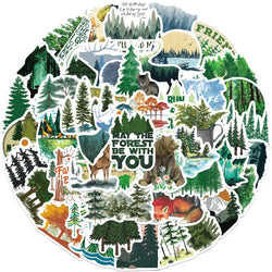 50Pcs Natural Green Forest Animal Stickers Graffiti Skateboard Suitcase Fridge Motorcycle Bike Cartoon Decals DIY Kids Toy (Online Order Only)