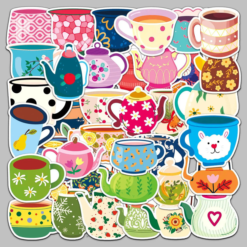 50Pcs Cartoon Teapot Stickers for Helmet, Wall, DIY Decoration (Online Order Only)
