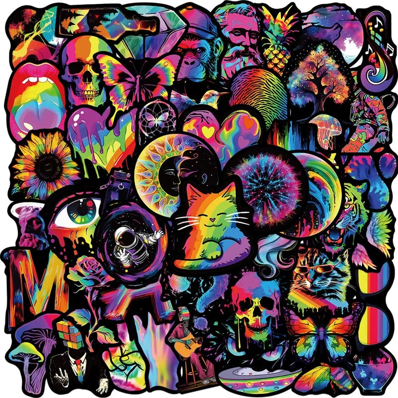 10/30/50PCS Black Edged Rainbow PVC Sticker Aesthetic Children's Decoration Scrapbooking Stationery School Supplies for Kids (ONLINE ORDER ONLY)