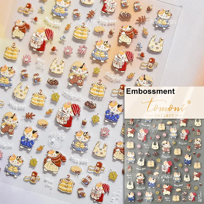 Squirrel Mushroom Apple Strawberry Cherry Pinecone Ginkgo Leaf Self Adhesive Nail Art Stickers Butterfly Flower Manicure Decals (ONLINE ORDER ONLY)