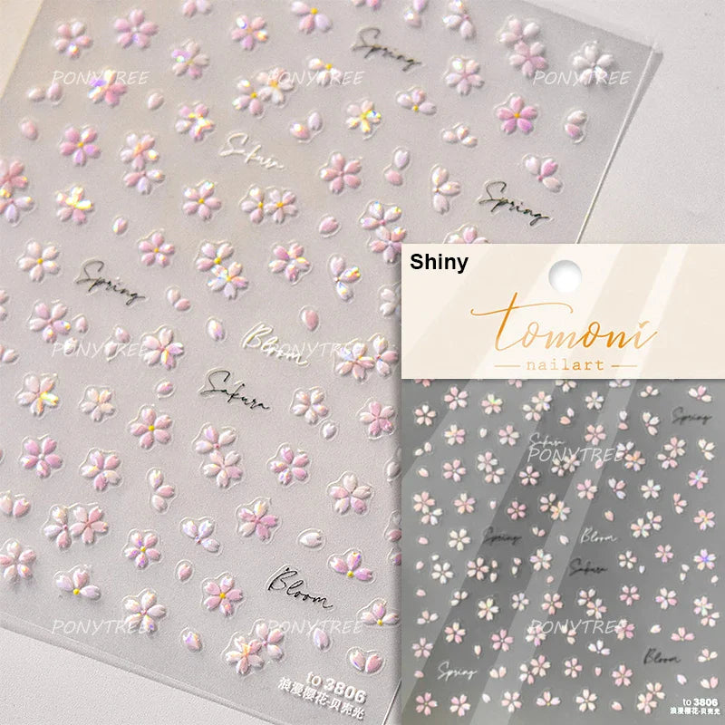 Romantic Cherry Blossom Sakura Flower Petal Leaf Self Adhesive Nail Art Stickers Rhinestone Shiny Flat Petalage Manicure Decals (ONLINE ORDER ONLY)