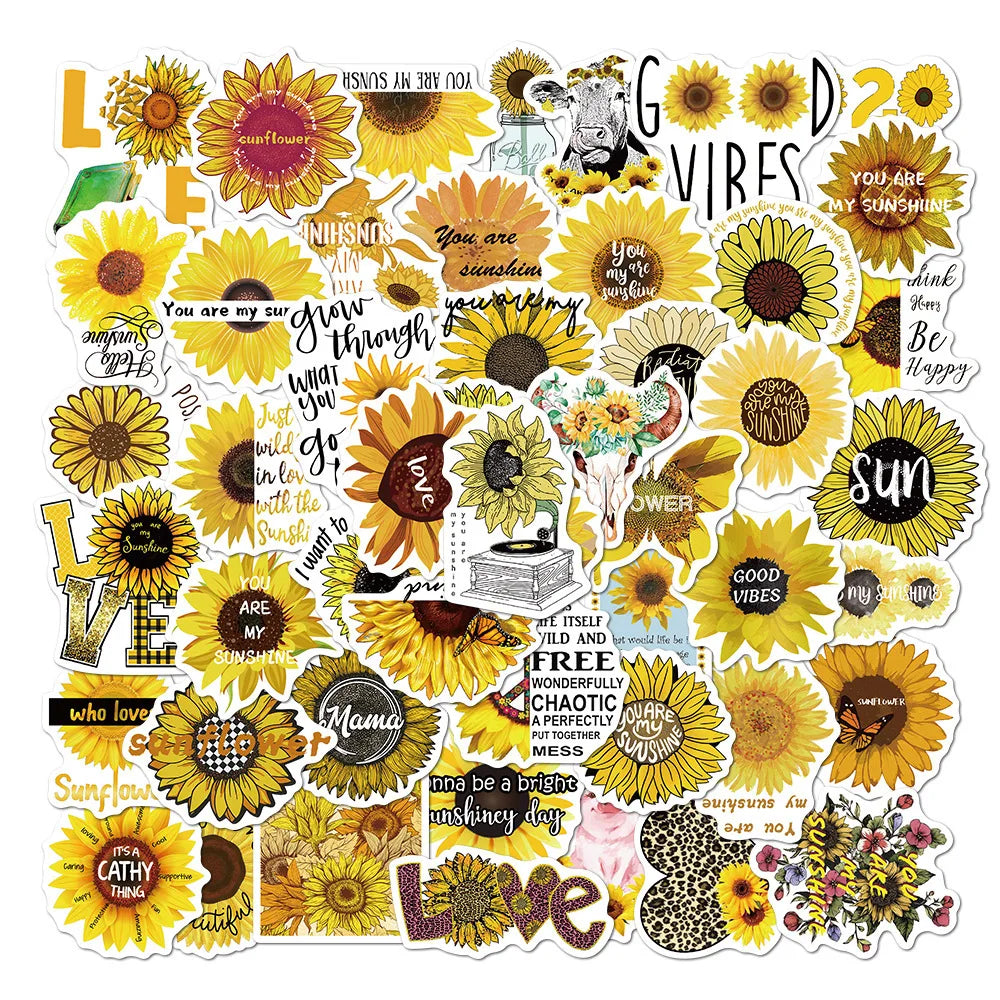 10/50Pcs You Are My Sunshine Sunflower Cartoon Graffiti Stickers Laptop Luggage Scrapbook Diary Phone Guitar Sticker Kid Toy (ONLINE ORDER ONLY)