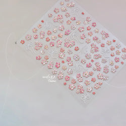 Peach Blossom Gradual Pink Petal Flower Line Bowknot Hot Stamping Halo Dyeing Delicate Adhesive Nail Art Sticker Manicure Decals (ONLINE ORDER ONLY)
