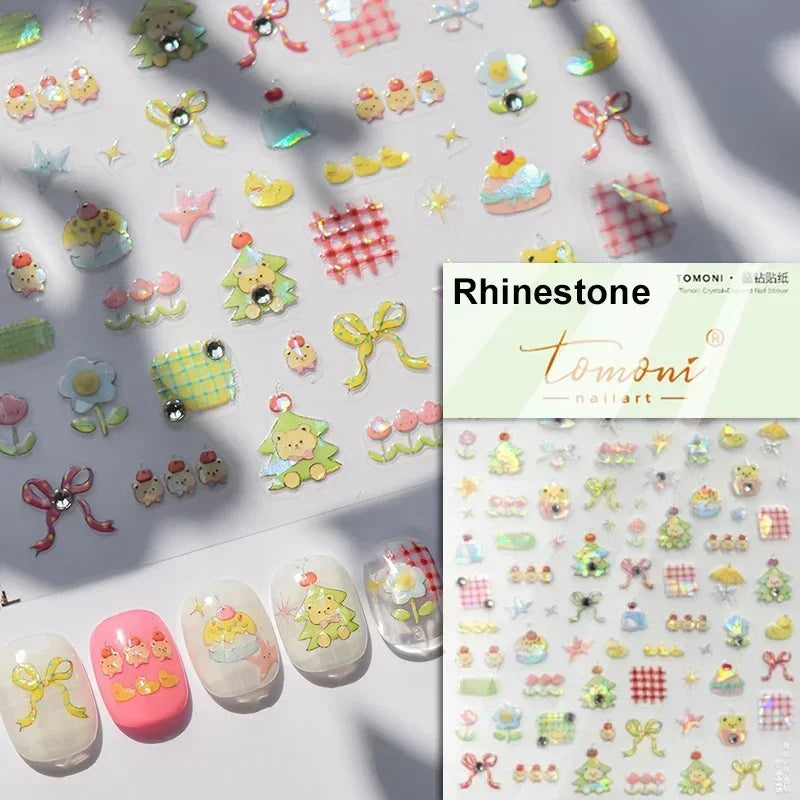 Cute Bowknot Dog Puppy Bear Strawberry Cake Fruit Juice Coffee Desserts Corgi Cherry Adhesive Nail Art Stickers Manicure Decals (ONLINE ORDER ONLY)
