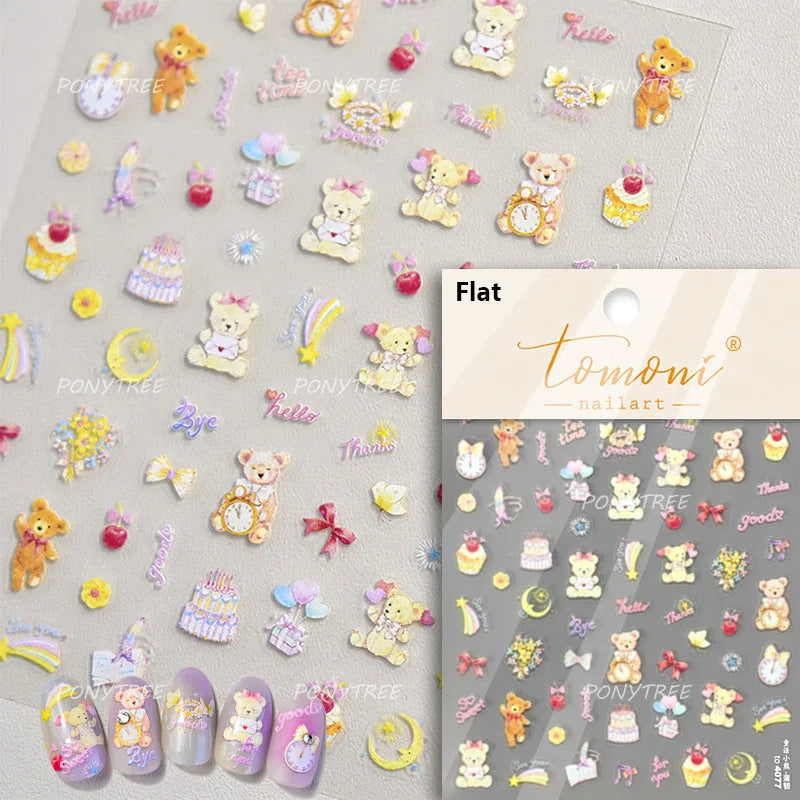 Bear Star Bowknot  Duck Cherry House Mini Flower Butterfly Line Bow Tie Apple Gird Cute Chic Nail Art Stickers Manicure Decals (ONLINE ORDER ONLY)