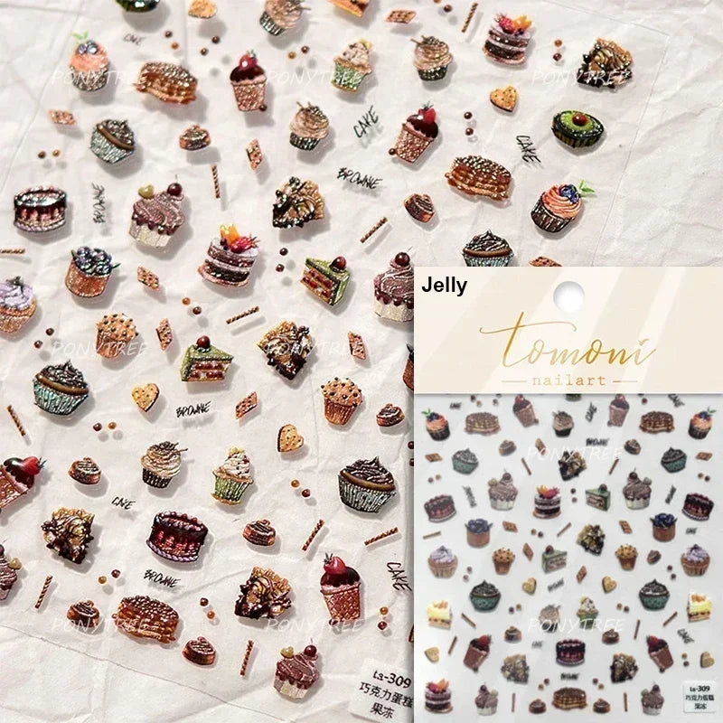 Colored Shiny Jelly Claw Paw Pudding Dessert Cherry Bowknot Cake Bow Tie Drink Food Love Heart Nail Art Sticker Manicure Decal (ONLINE ORDER ONLY)