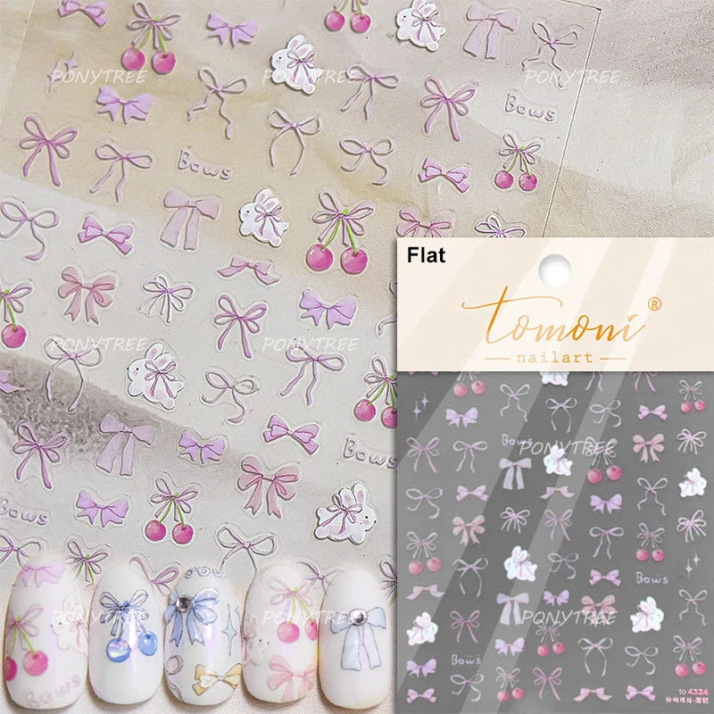 Lovely Pink Red Cherry Fruit Love Heart Star Lucky Letter Bowknot Romantic Adhesive Nail Art Stickers Rhinestone Manicure Decals (Online Order Only)