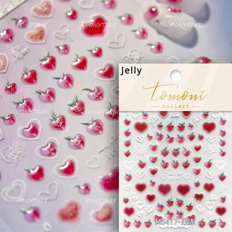 Colored Shiny Jelly Claw Paw Pudding Dessert Cherry Bowknot Cake Bow Tie Drink Food Love Heart Nail Art Sticker Manicure Decal (ONLINE ORDER ONLY)
