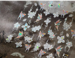 White Flower Colourful Butterfly Pearl Petal Beautiful Garden Charming Plant 5D Self Adhesive Nail Art Stickers Manicure Decals (ONLINE ORDER ONLY)
