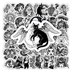 Cool Cartoon Gothic Witch Girl Stickers Black Aesthetic Art Decal for Laptop Phone Scrapbook Luggage Decorative (ONLINE ORDER ONLY)