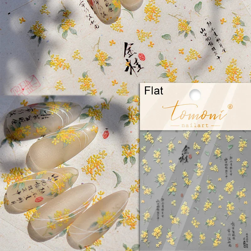 Dried Flowers Rose Butterfly Love Heart Golden Stroke Flying Crane Silver Adhesive Nail Art Stickers Rhinestone Manicure Decals (ONLINE ORDER ONLY)