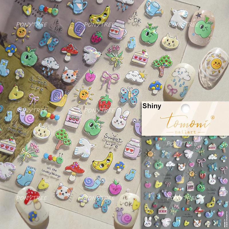 Pink Juicy Strawberry Fruit Cutting Line Ribbon Bowknot Star Happy Sweet Lovely Fruits Delicate Nail Art Stickers Manicure Decal (ONLINE ORDER ONLY)