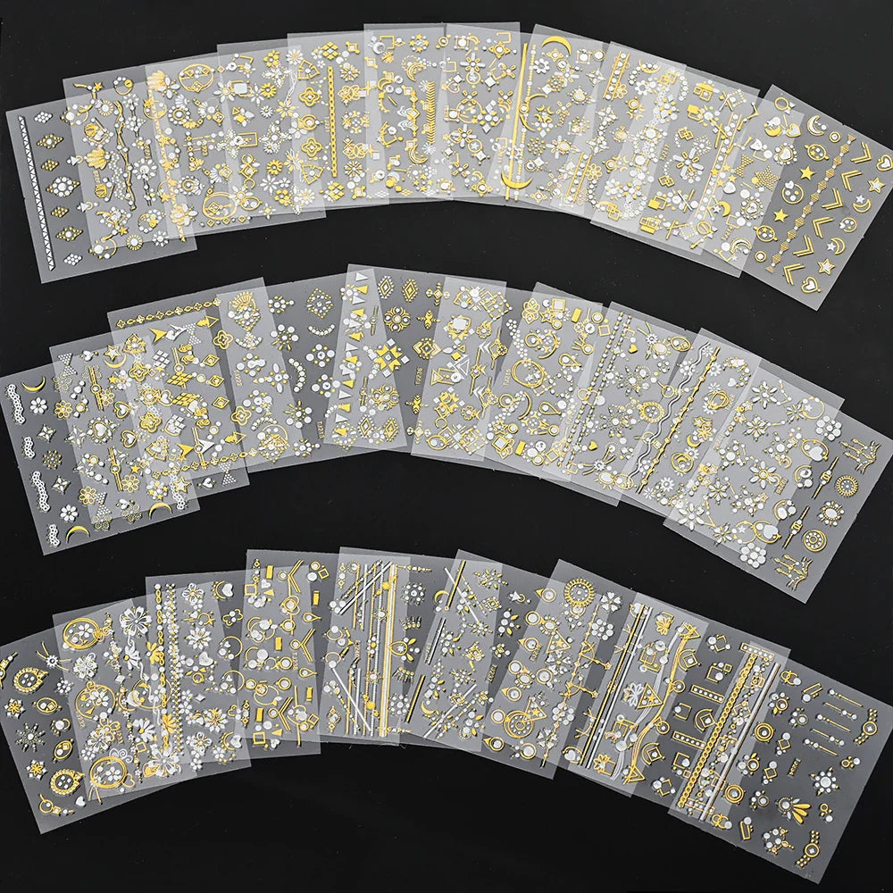 30 Sheet 3D Flower Nail Stickers Decals 6.5*5cm Transparent White Floral Leaf Butterflies Heart Nail Art Adhesive Strip Supplies (ONLINE ORDER ONLY)