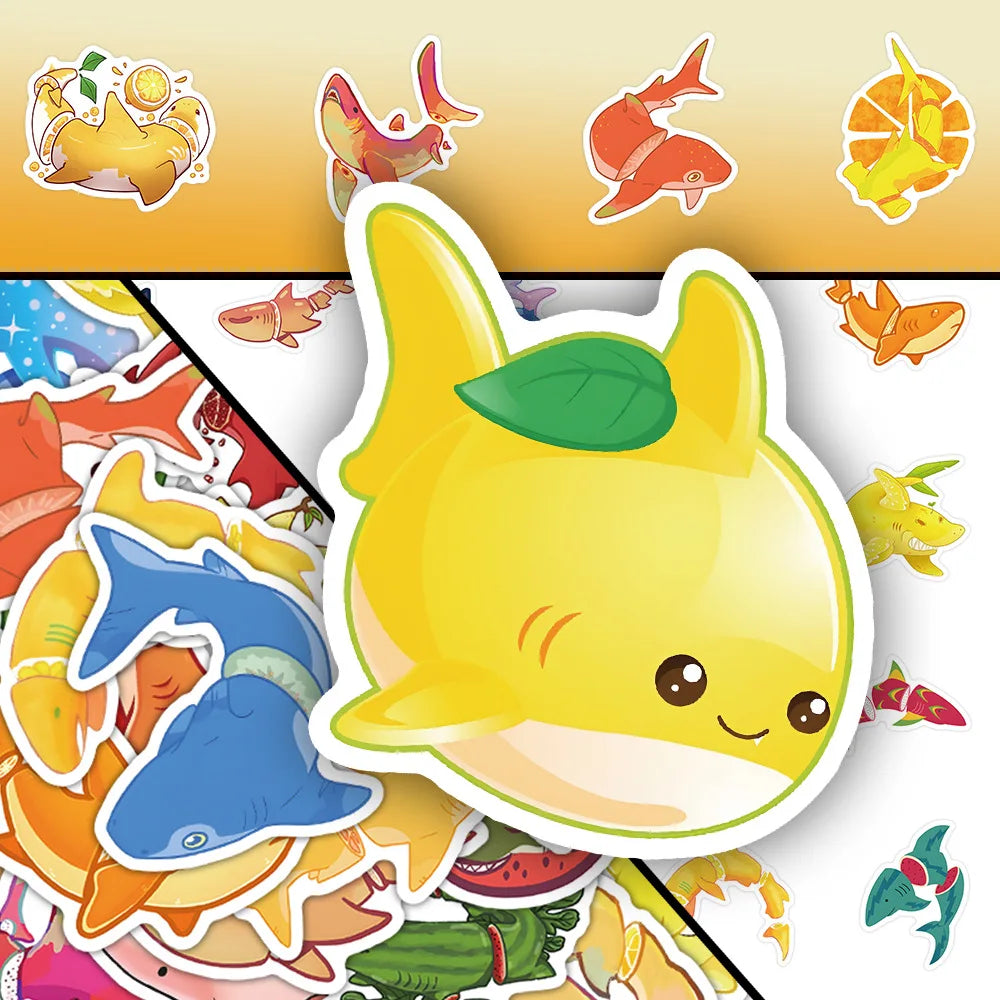 10/30/54PCS Fruit Graffiti Stickers Funny Shark Cartoon Decals Kids Toys Luggage Laptop Phone Guitar Car Decoration Food Sticker (ONLINE ORDER ONLY)