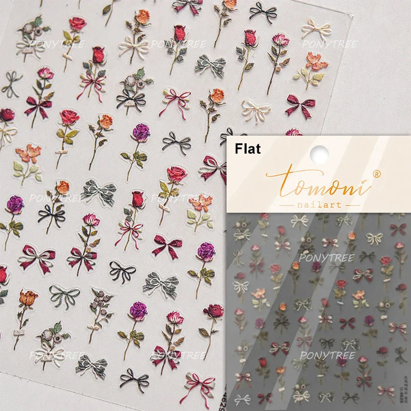 Watercolor Style Colourful Rose Flower Embossment Romantic Garden 5D Self Adhesive Nail Art Decoration Stickers Manicure Decals (ONLINE ORDER ONLY)