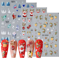 4pcs 5D Cute Christmas Snowman Nails Decals Winter Snowflake Santa Claus Snow Nail Stickers Slider Decoration Embossed Manicure (Online Order Only)