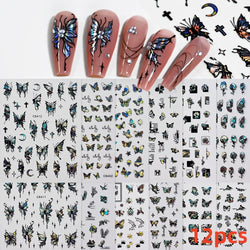 12PCS White Flowers Leaves 3D Nail Stickers Star/Moon/Sun Nail Art Decoration Decals Geometric Flower Stickers Nail Art Supplies (ONLINE ORDER ONLY)