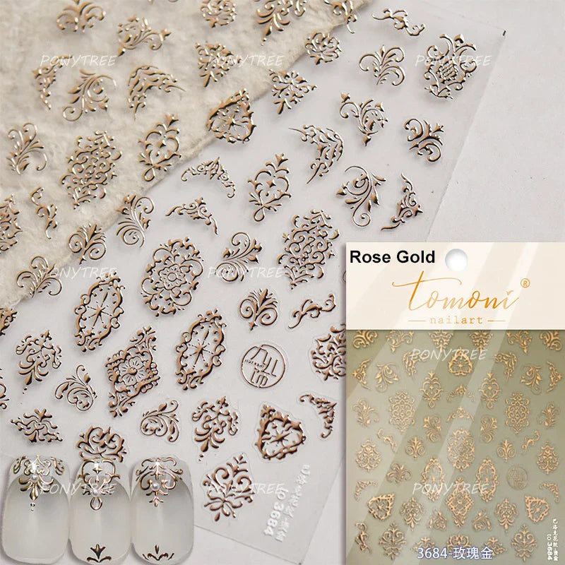 Baroque Figure Flower Totem Geometric Star Love Heart Hot Stamping Embossed Relief Self Adhesive Nail Art Sticker Manicure Decal (ONLINE ORDER ONLY)